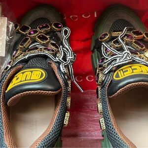 Gucci Black and Green Sneakers with Jewel Details